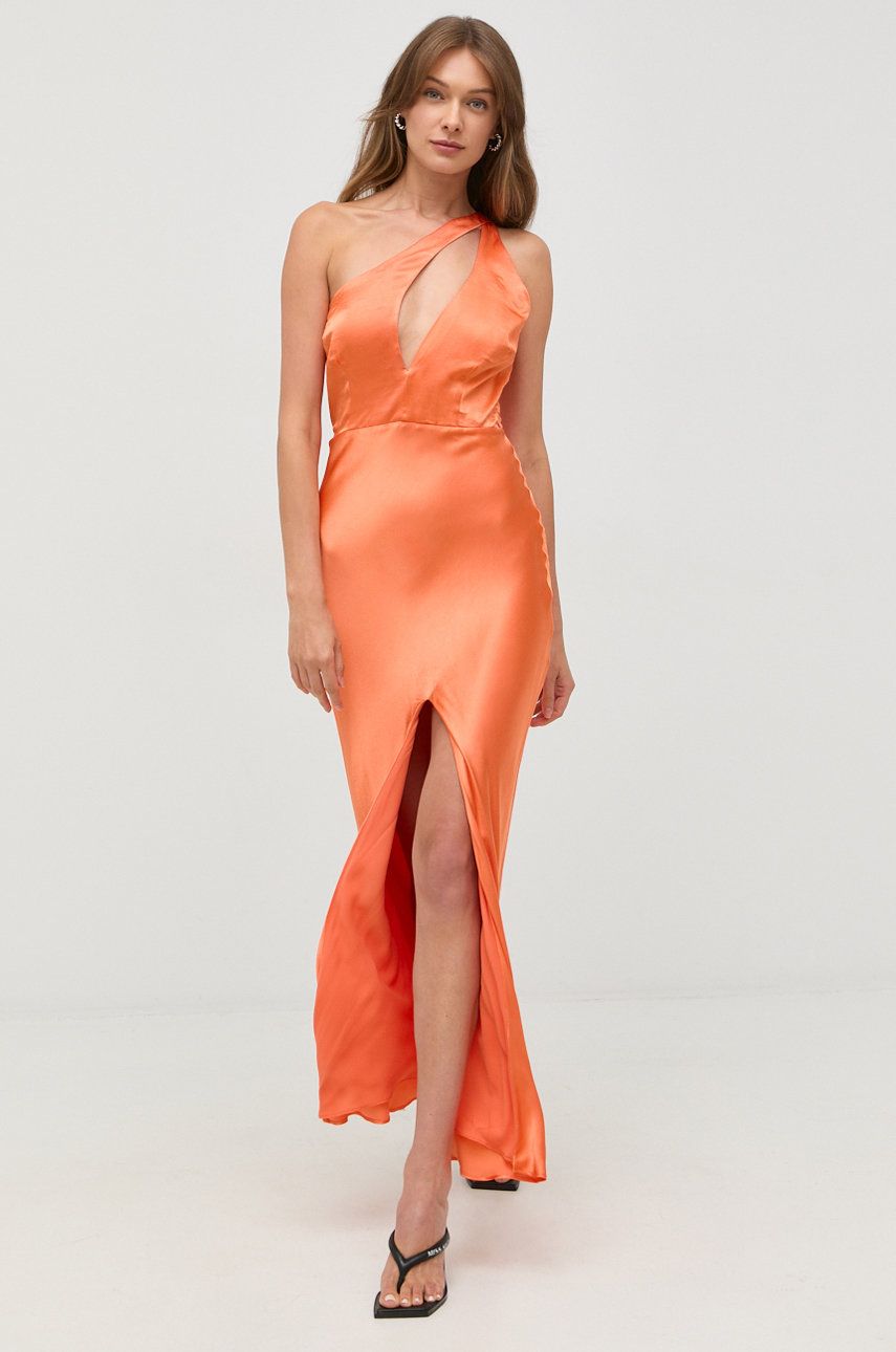 Bardot rochie culoarea portocaliu, maxi, drept