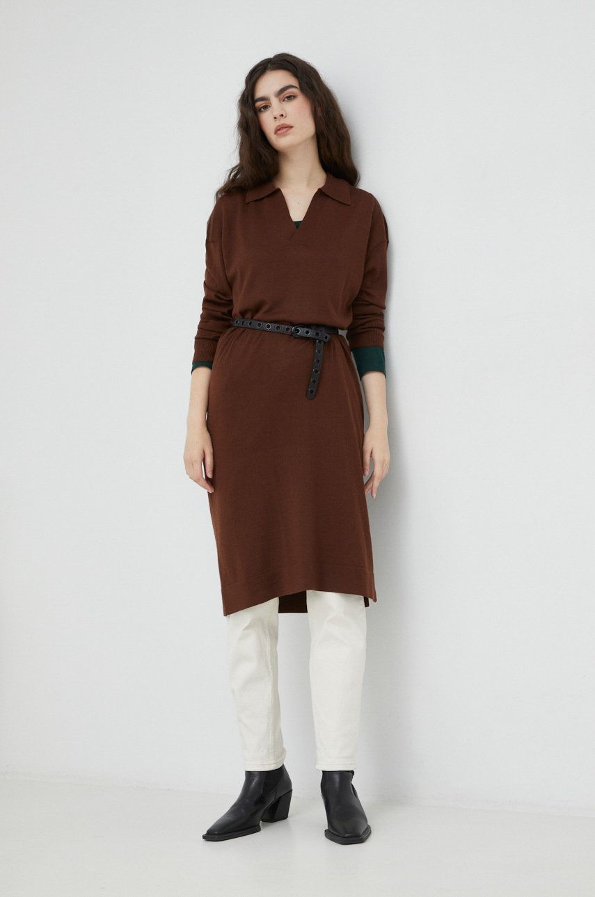G-Star Raw rochie din lana culoarea maro, mini, oversize