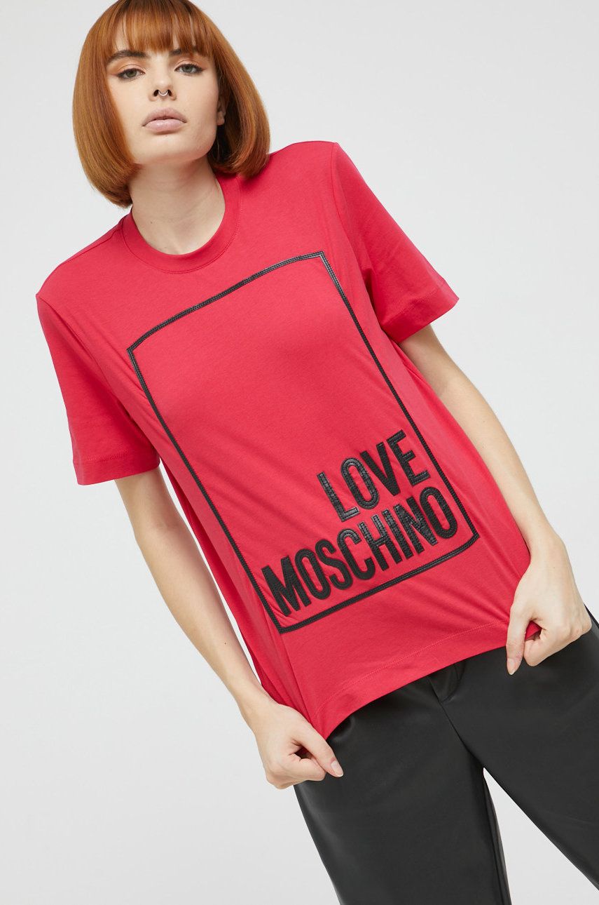 Love Moschino tricou din bumbac culoarea rosu